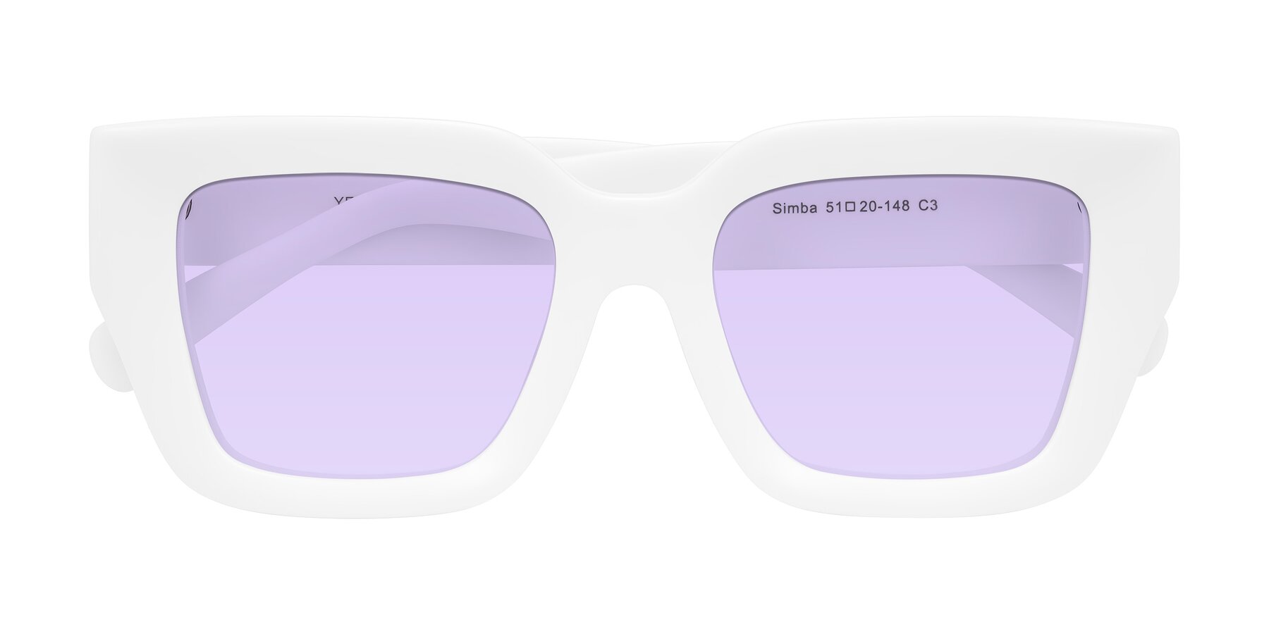 Folded Front of Simba in White with Light Purple Tinted Lenses