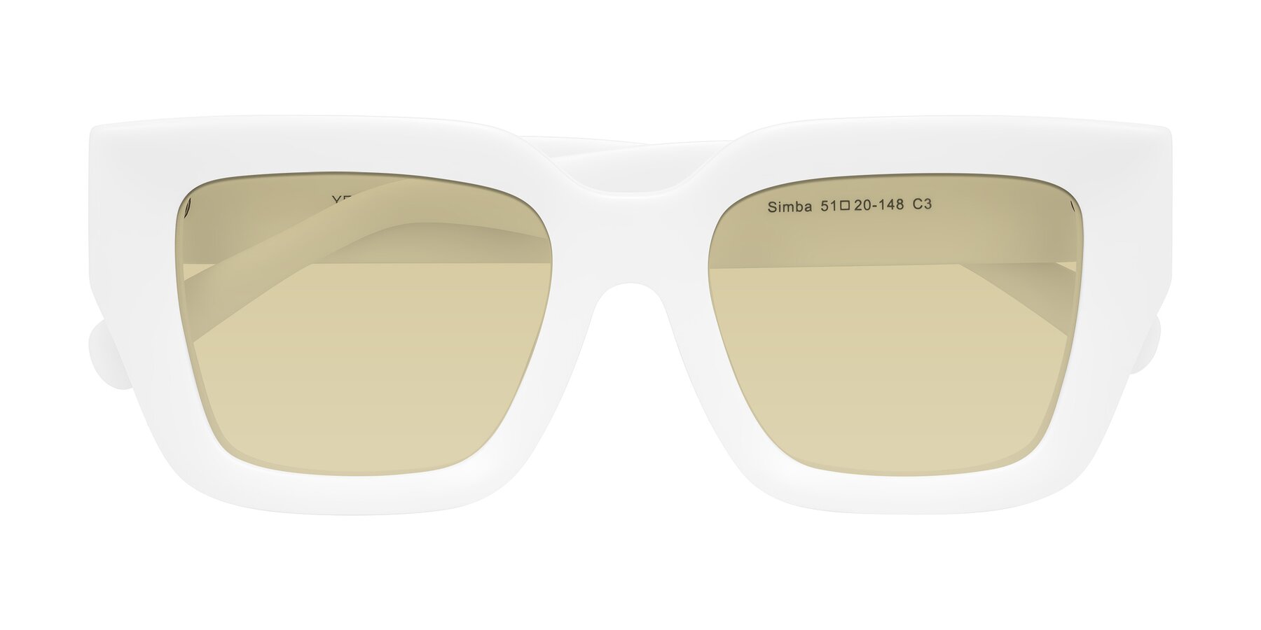Folded Front of Simba in White with Light Champagne Tinted Lenses