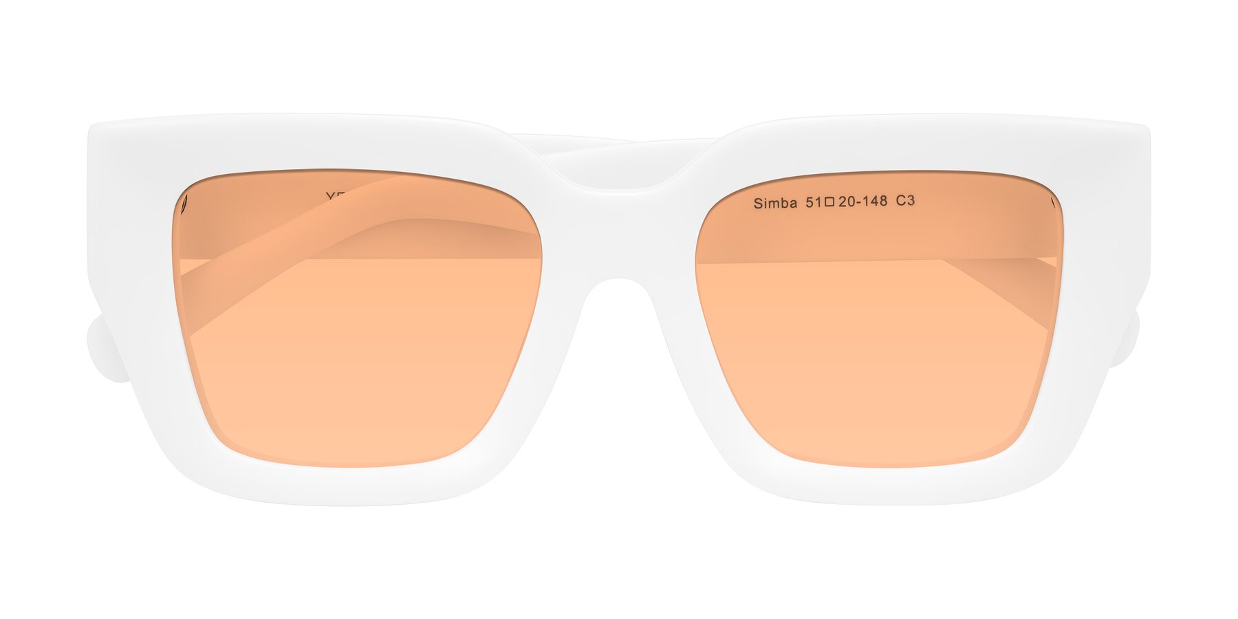Folded Front of Simba in White with Light Orange Tinted Lenses