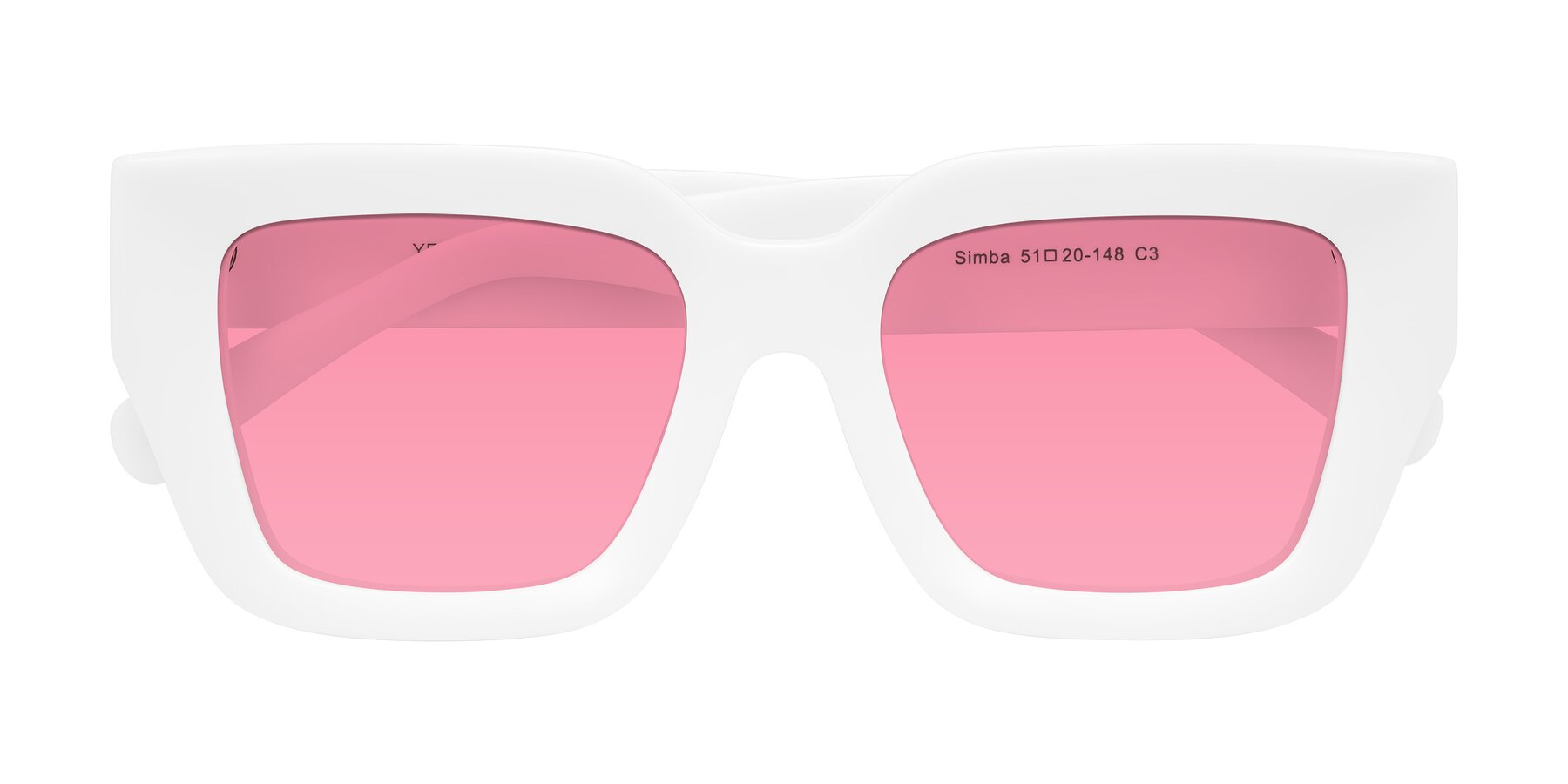 Folded Front of Simba in White with Pink Tinted Lenses