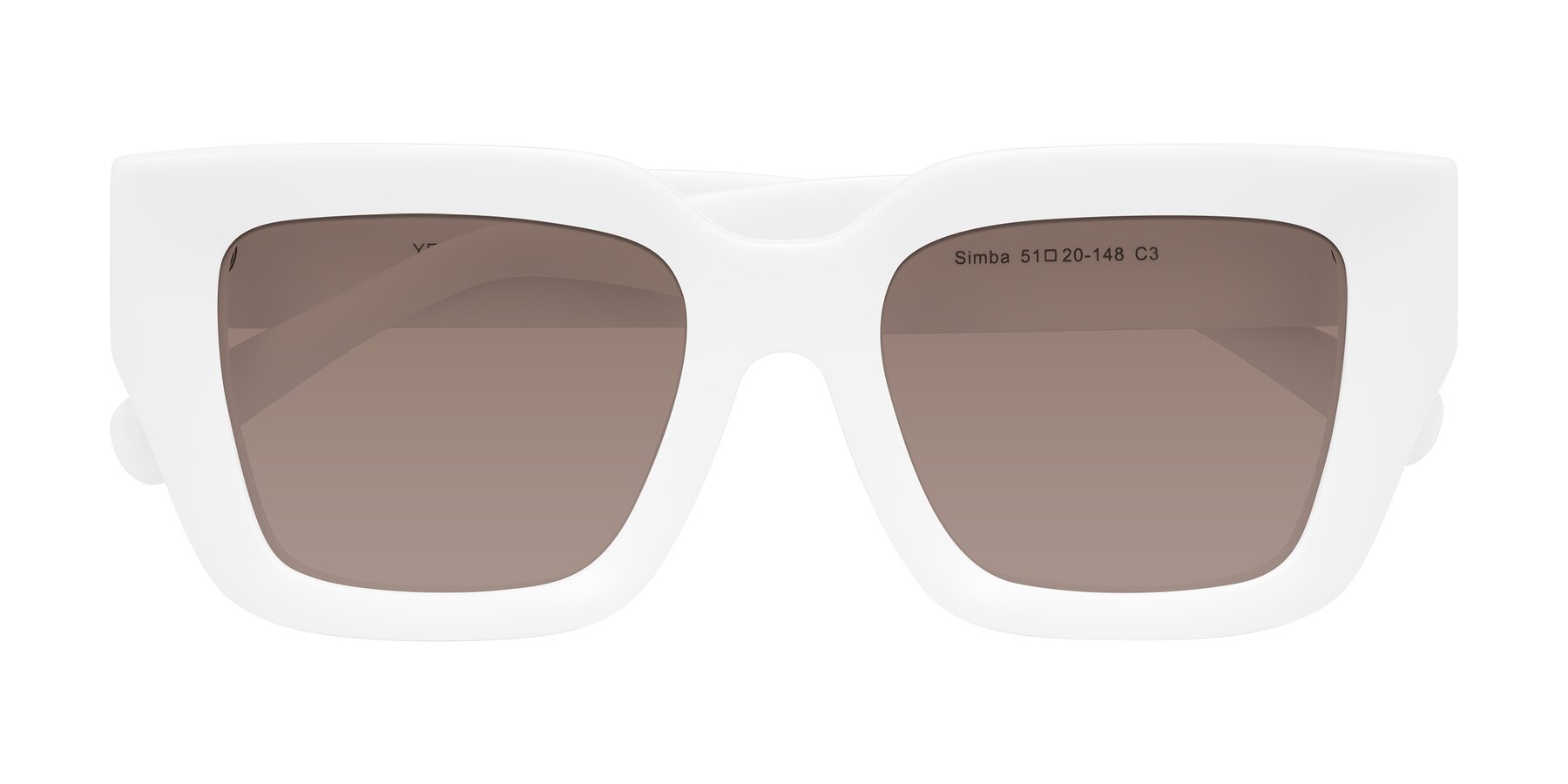 Folded Front of Simba in White with Medium Brown Tinted Lenses