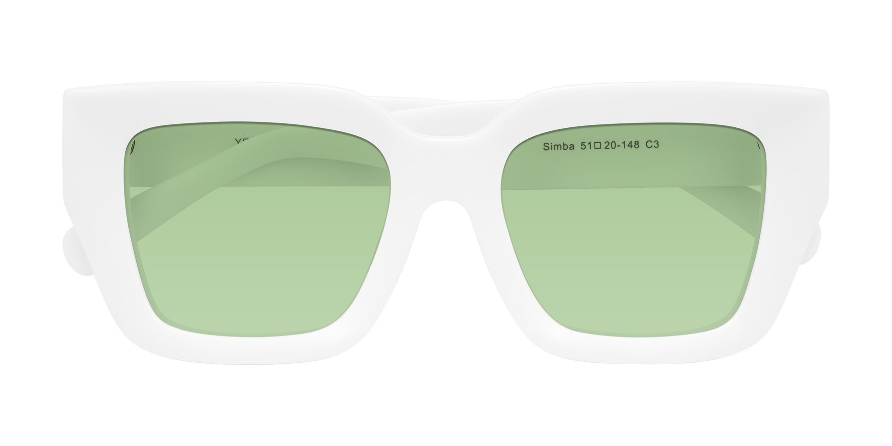 Folded Front of Simba in White with Medium Green Tinted Lenses