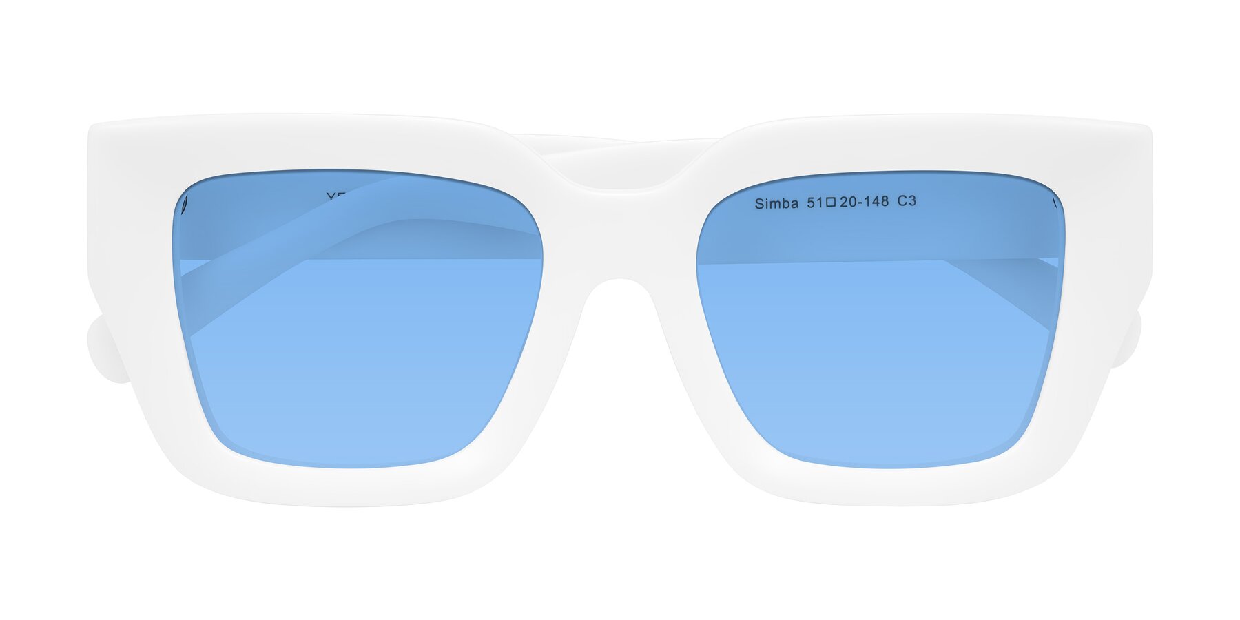 Folded Front of Simba in White with Medium Blue Tinted Lenses