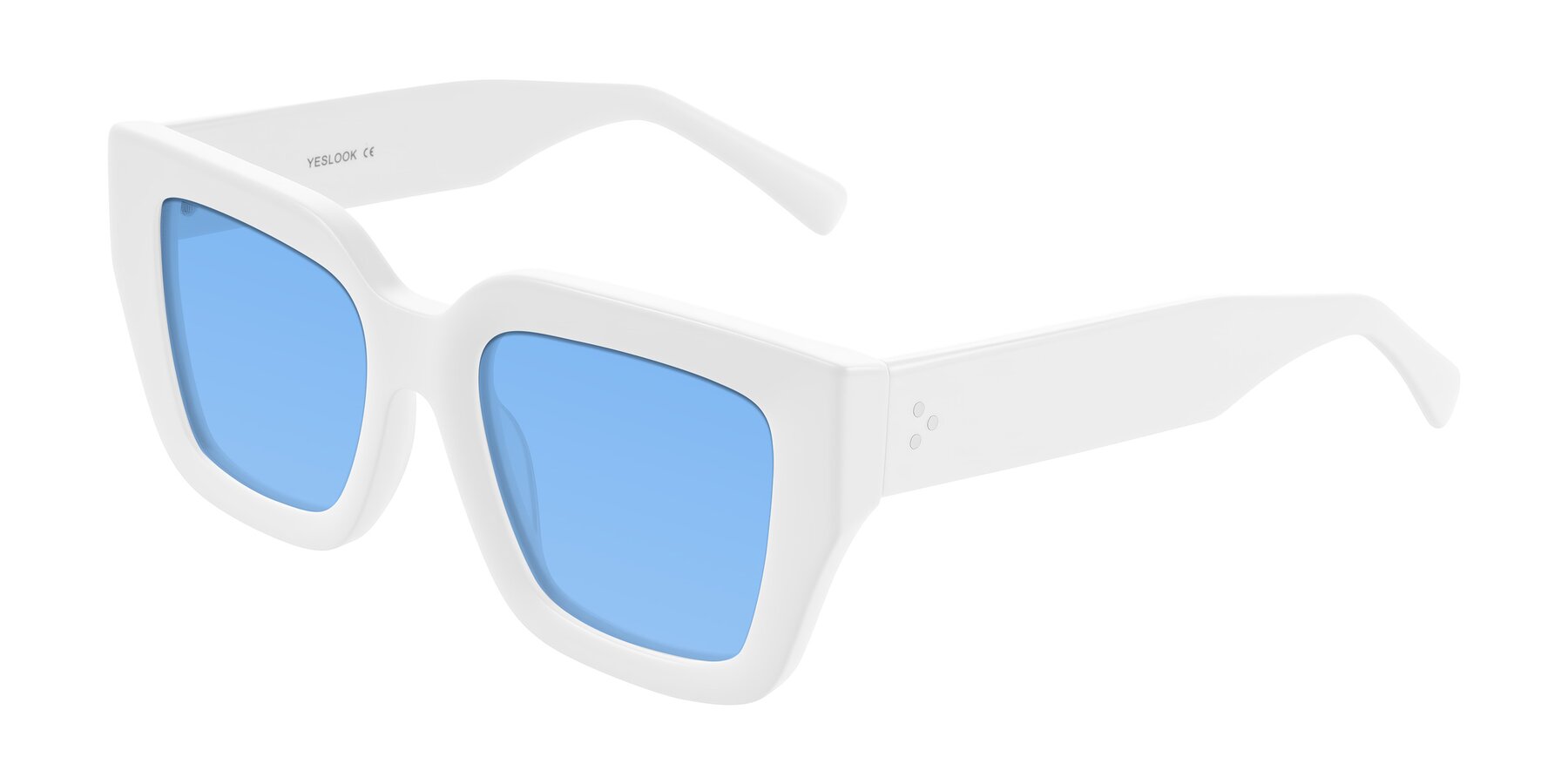 Angle of Simba in White with Medium Blue Tinted Lenses