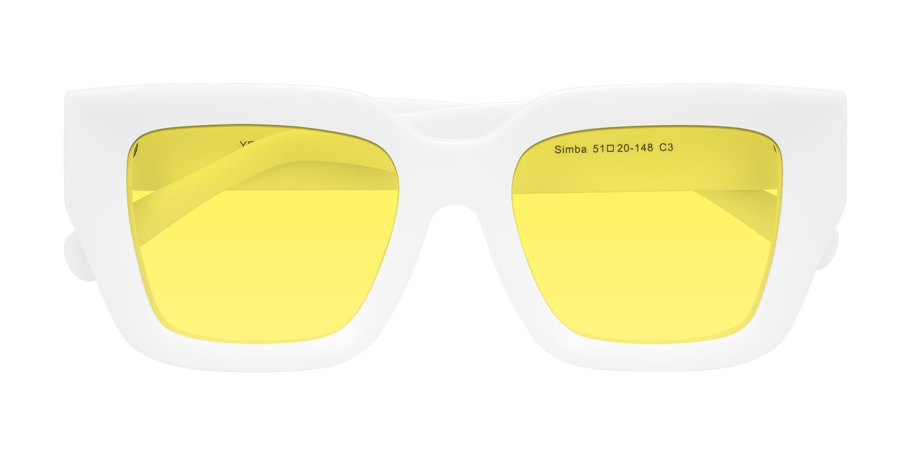 Folded Front of Simba in White with Medium Yellow Tinted Lenses