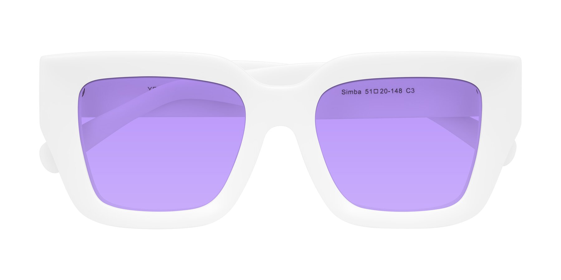 Folded Front of Simba in White with Medium Purple Tinted Lenses
