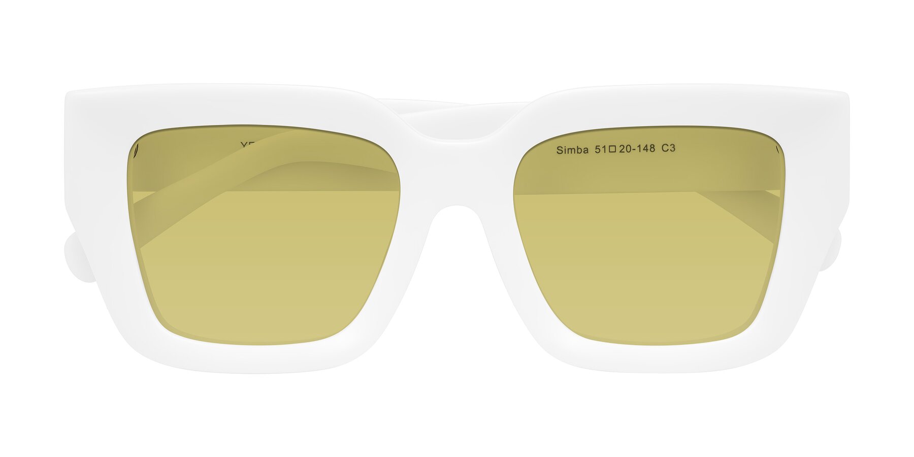 Folded Front of Simba in White with Medium Champagne Tinted Lenses
