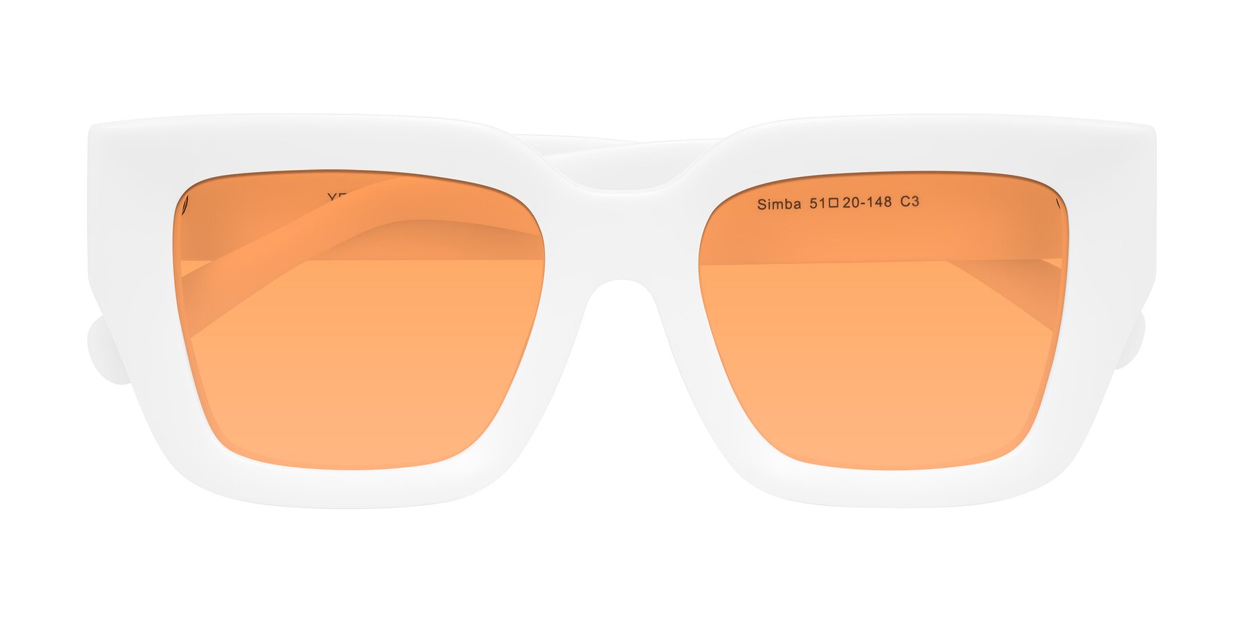 Folded Front of Simba in White with Medium Orange Tinted Lenses
