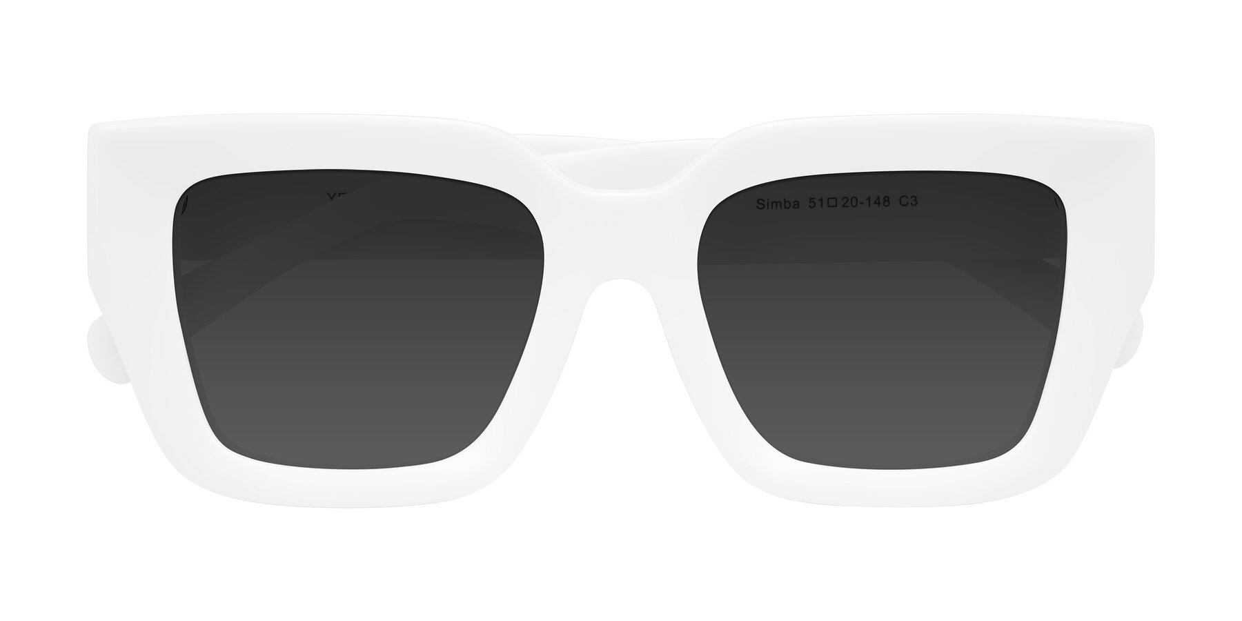 Folded Front of Simba in White with Gray Tinted Lenses