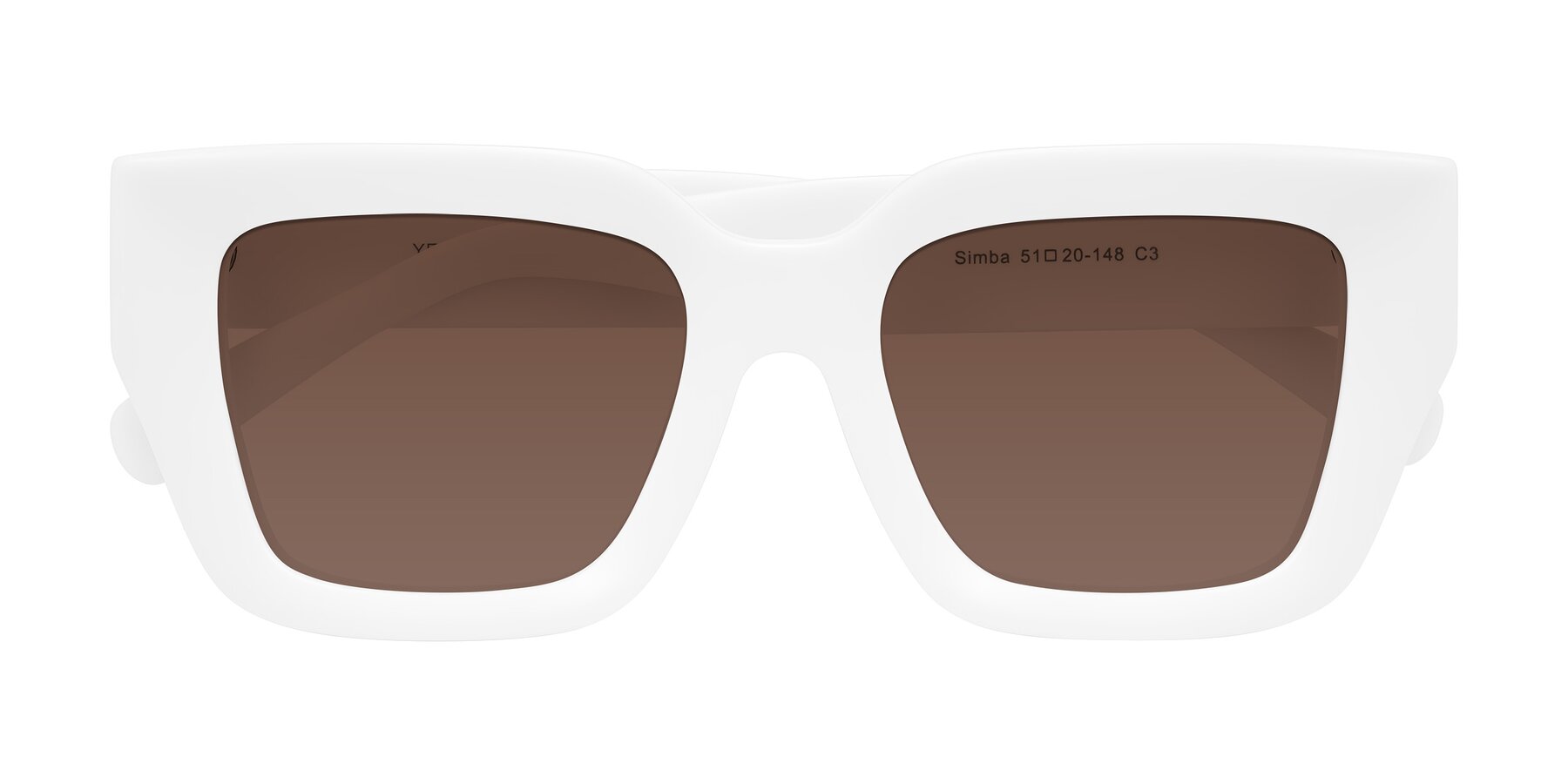 Folded Front of Simba in White with Brown Tinted Lenses