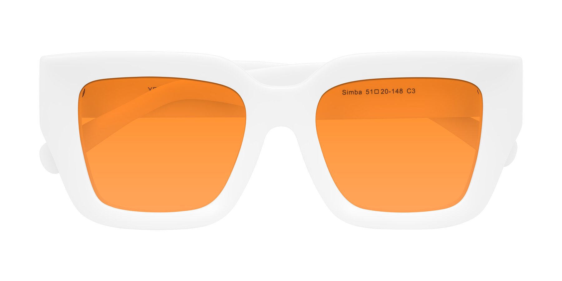 Folded Front of Simba in White with Orange Tinted Lenses