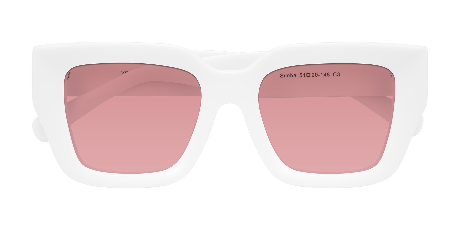 Folded Front of Simba in White with Medium Garnet Tinted Lenses