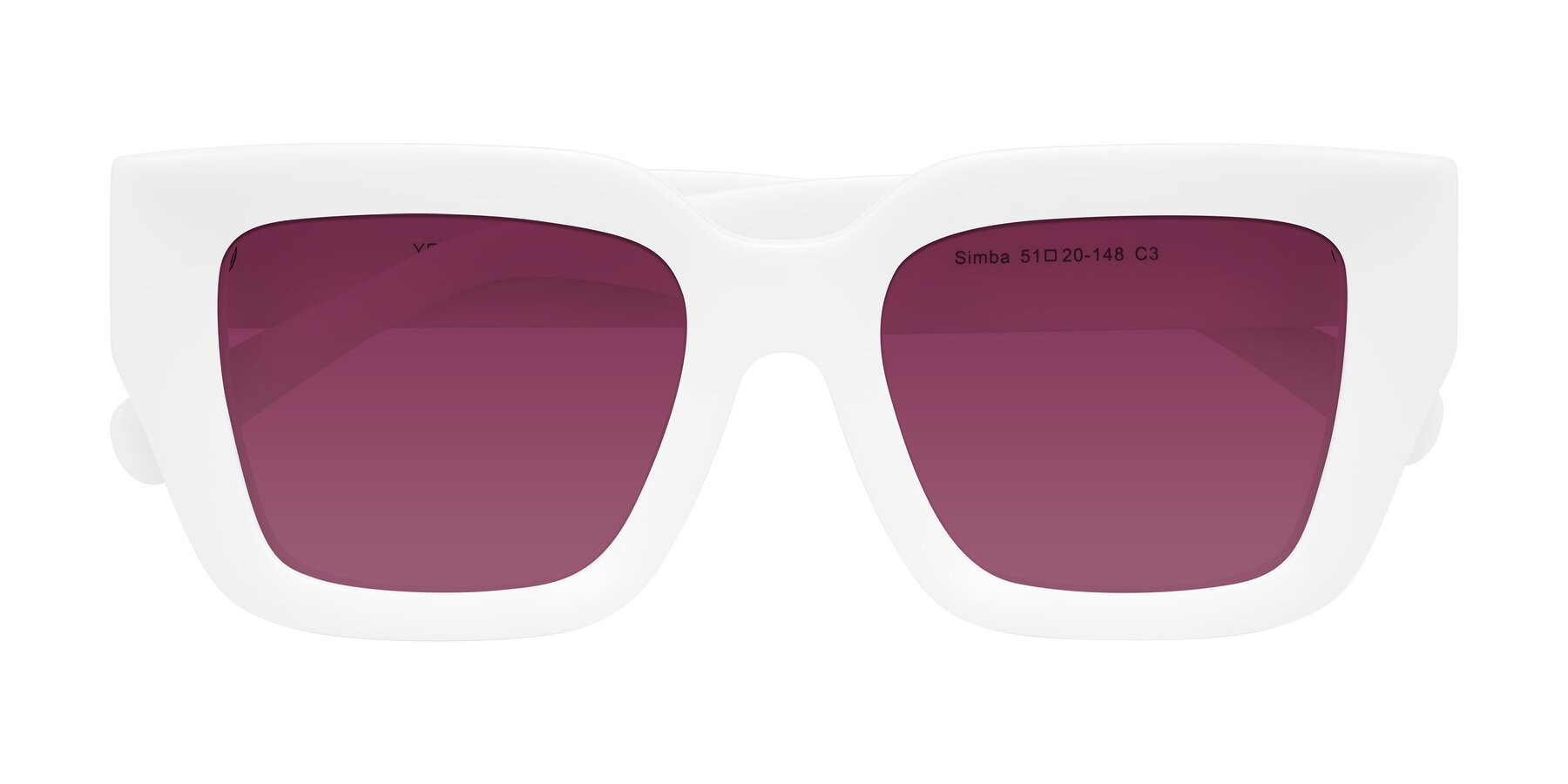 Folded Front of Simba in White with Wine Tinted Lenses