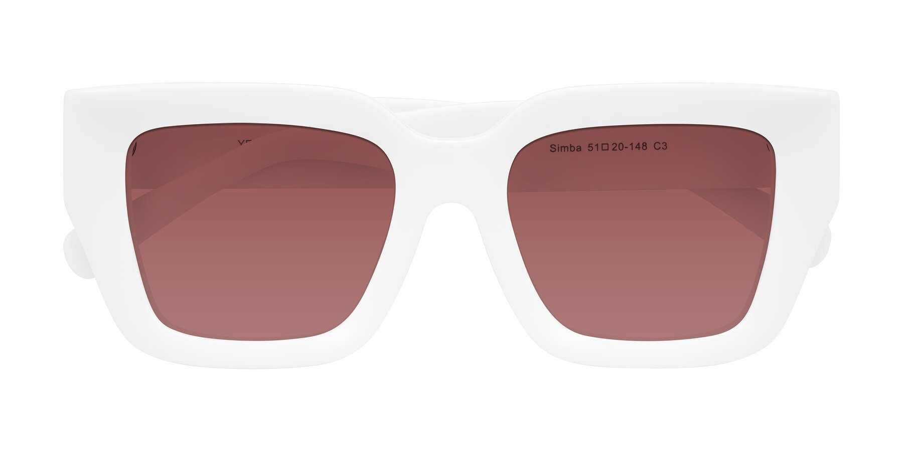 Folded Front of Simba in White with Garnet Tinted Lenses