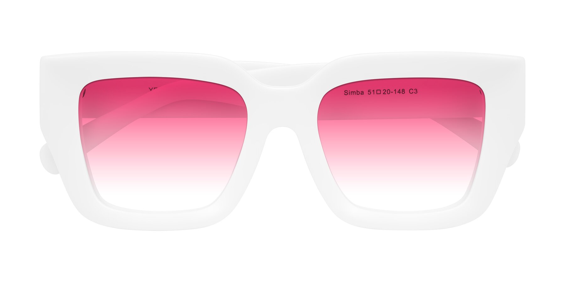 Folded Front of Simba in White with Pink Gradient Lenses