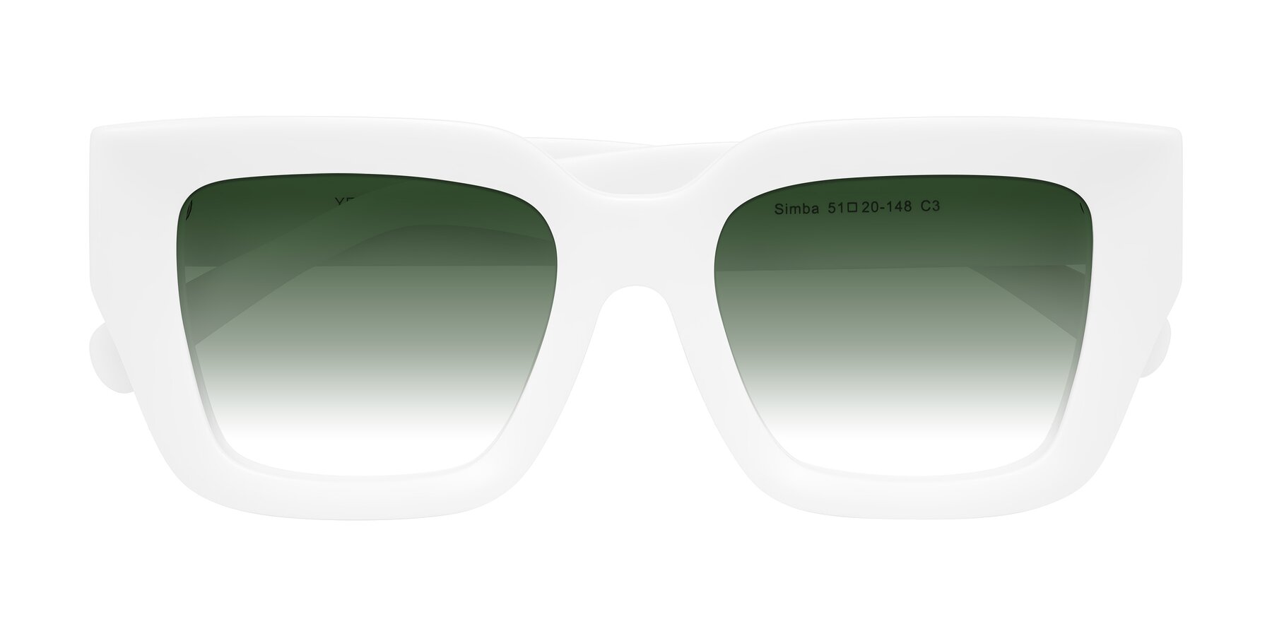 Folded Front of Simba in White with Green Gradient Lenses