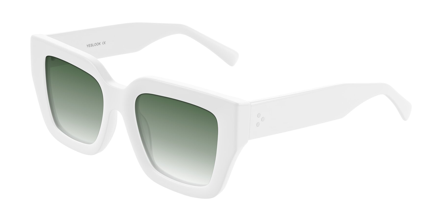Angle of Simba in White with Green Gradient Lenses