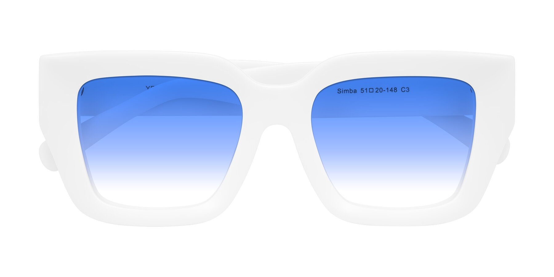 Folded Front of Simba in White with Blue Gradient Lenses