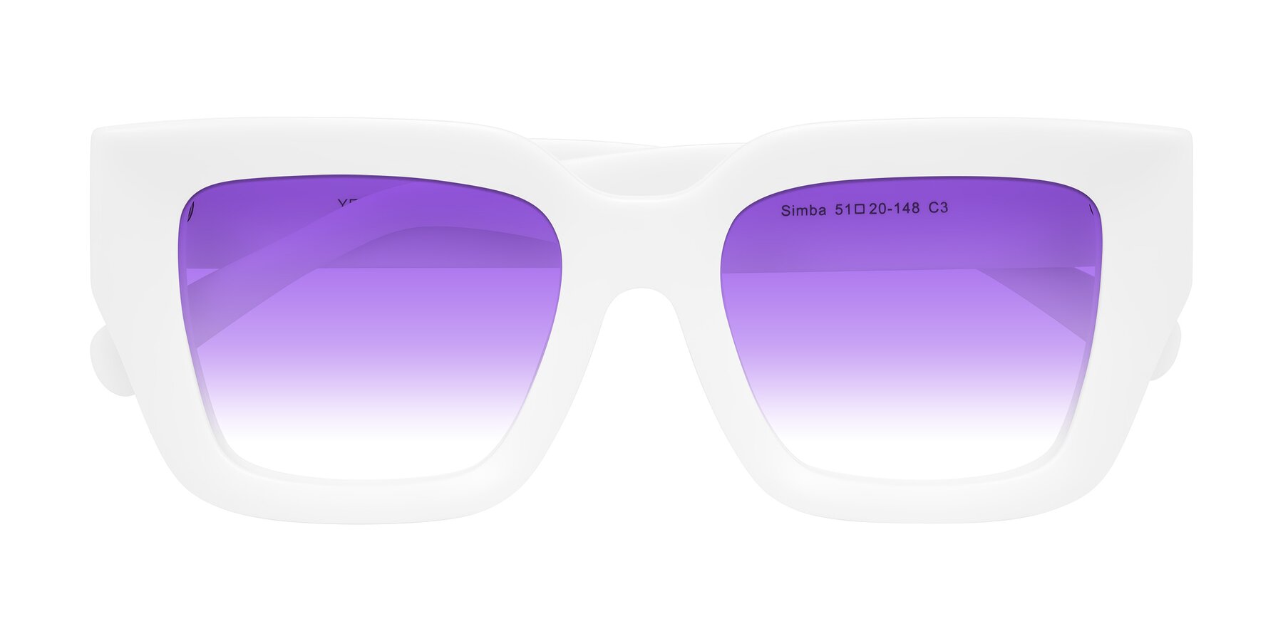 Folded Front of Simba in White with Purple Gradient Lenses