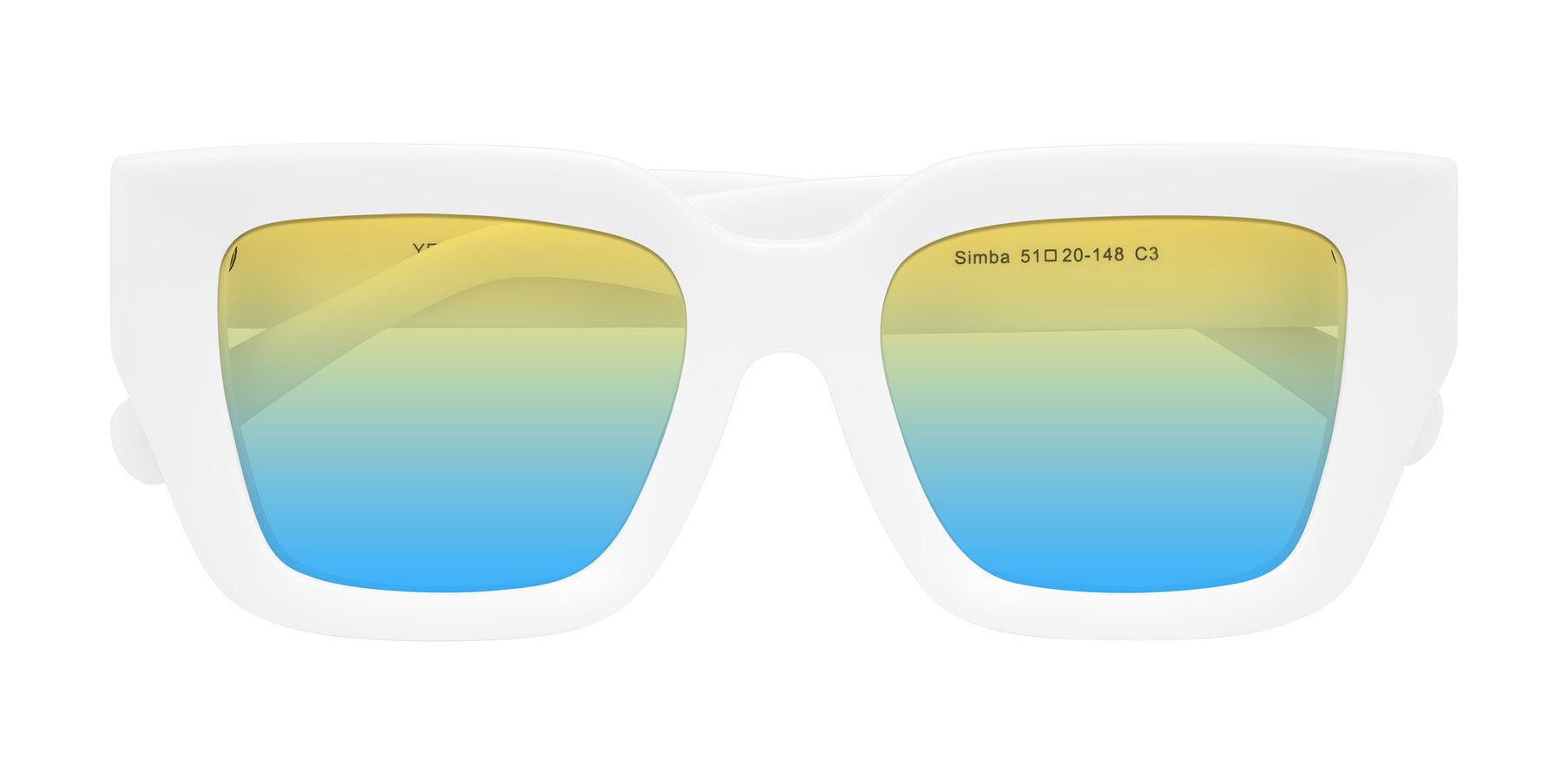 Folded Front of Simba in White with Yellow / Blue Gradient Lenses