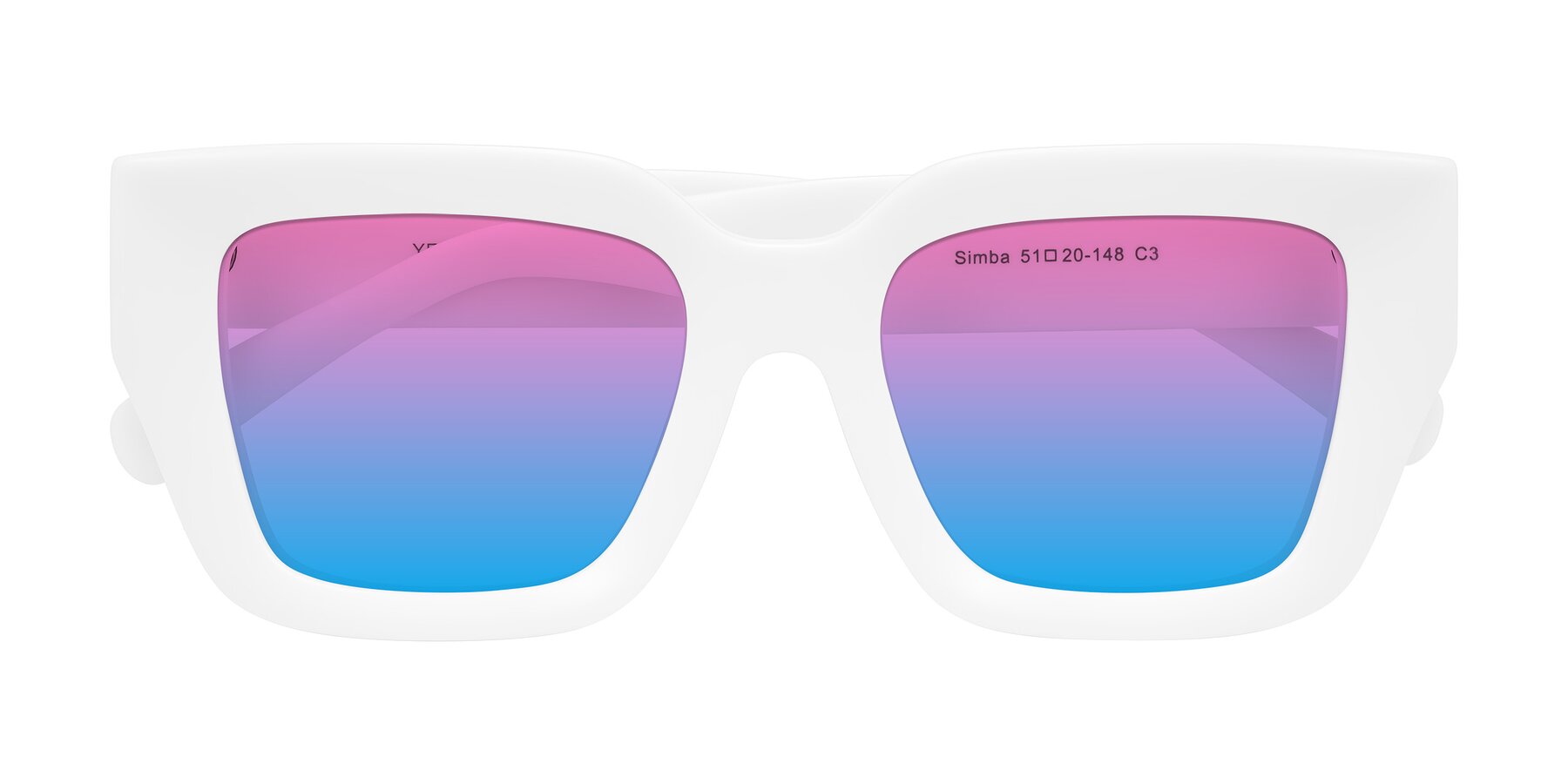 Folded Front of Simba in White with Pink / Blue Gradient Lenses