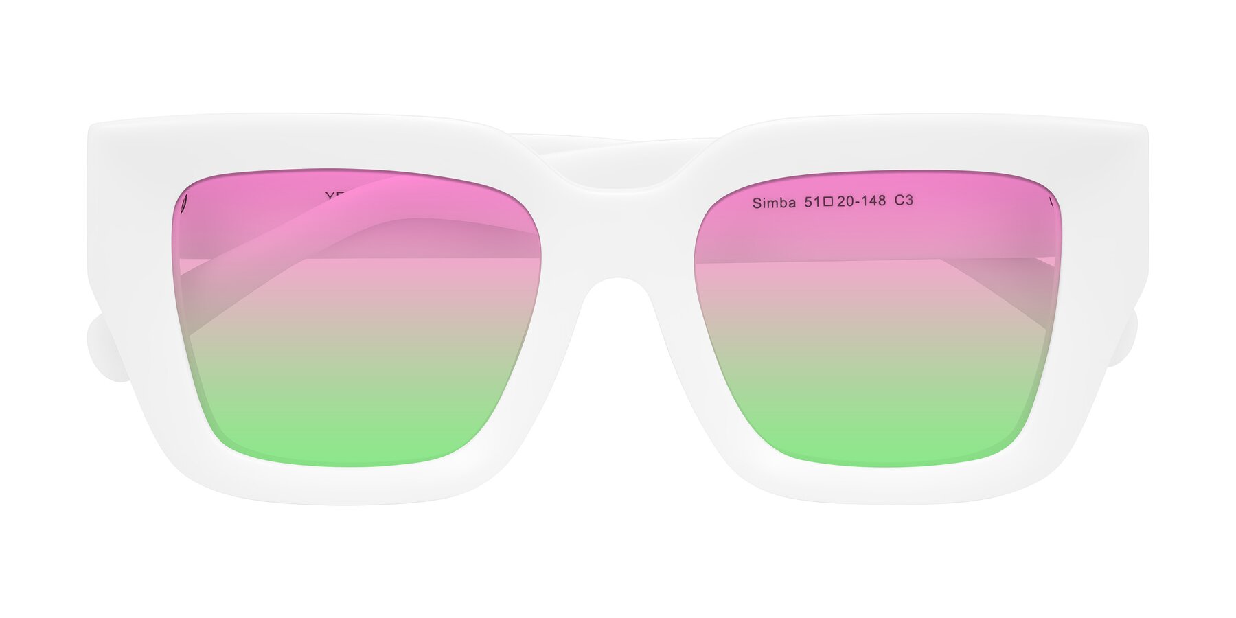 Folded Front of Simba in White with Pink / Green Gradient Lenses