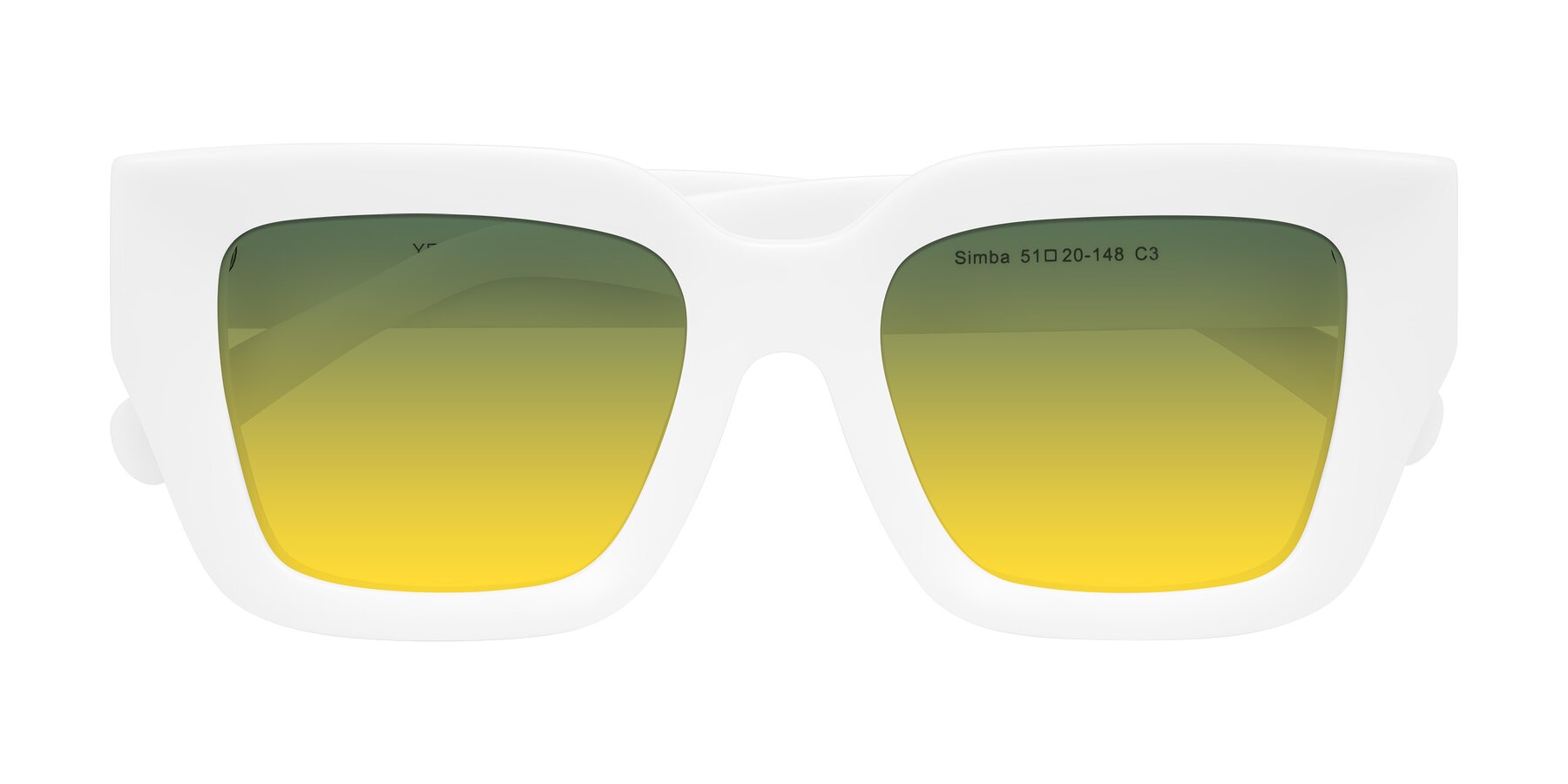 Folded Front of Simba in White with Green / Yellow Gradient Lenses