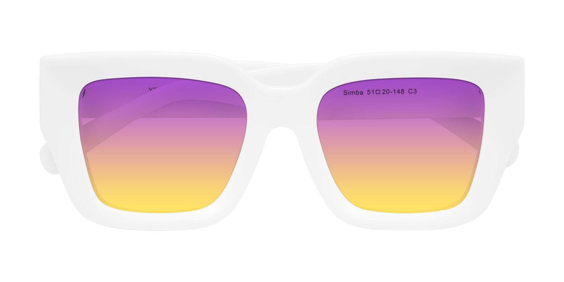 Folded Front of Simba in White with Purple / Yellow Gradient Lenses