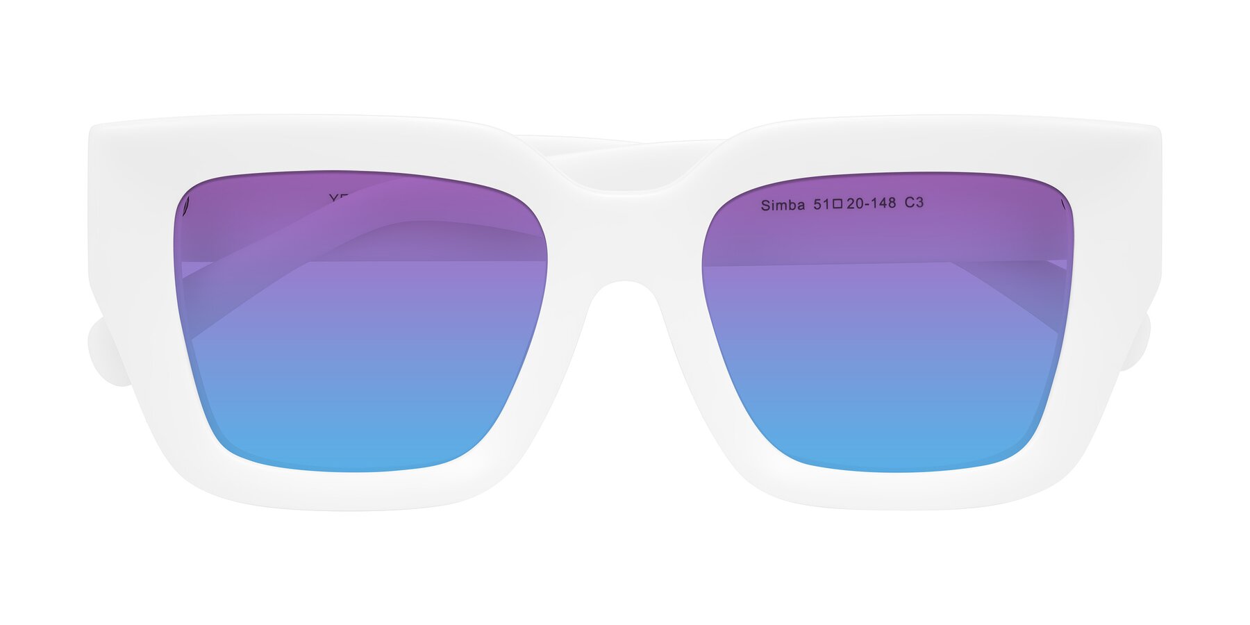 Folded Front of Simba in White with Purple / Blue Gradient Lenses