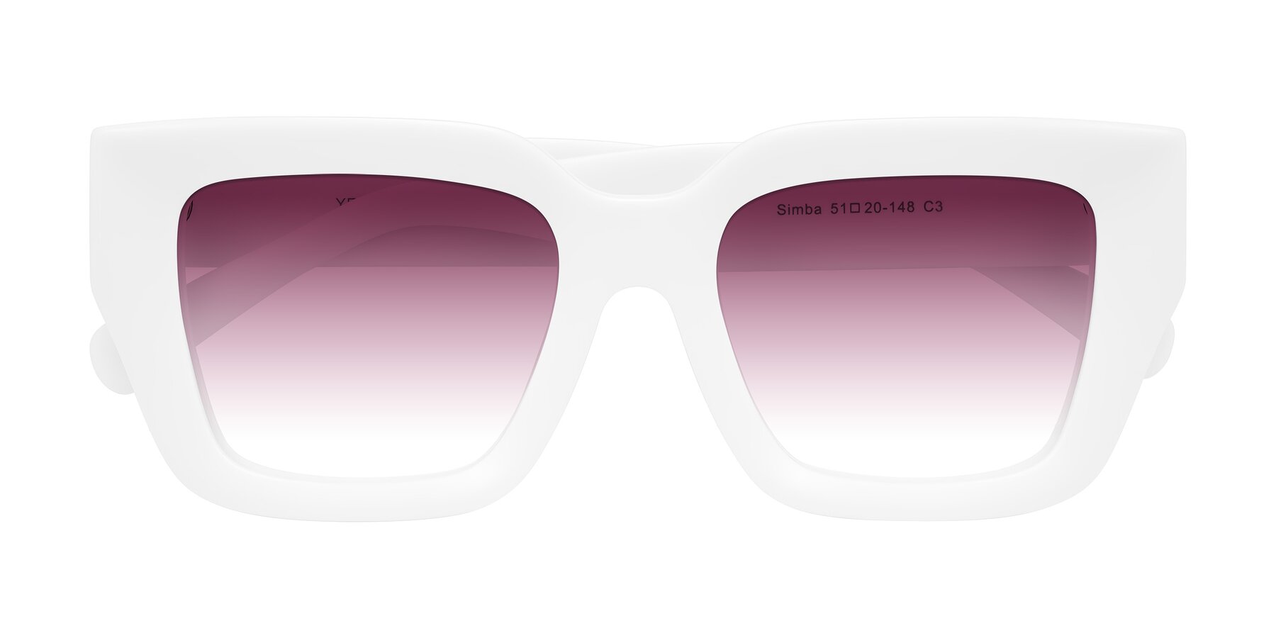 Folded Front of Simba in White with Wine Gradient Lenses
