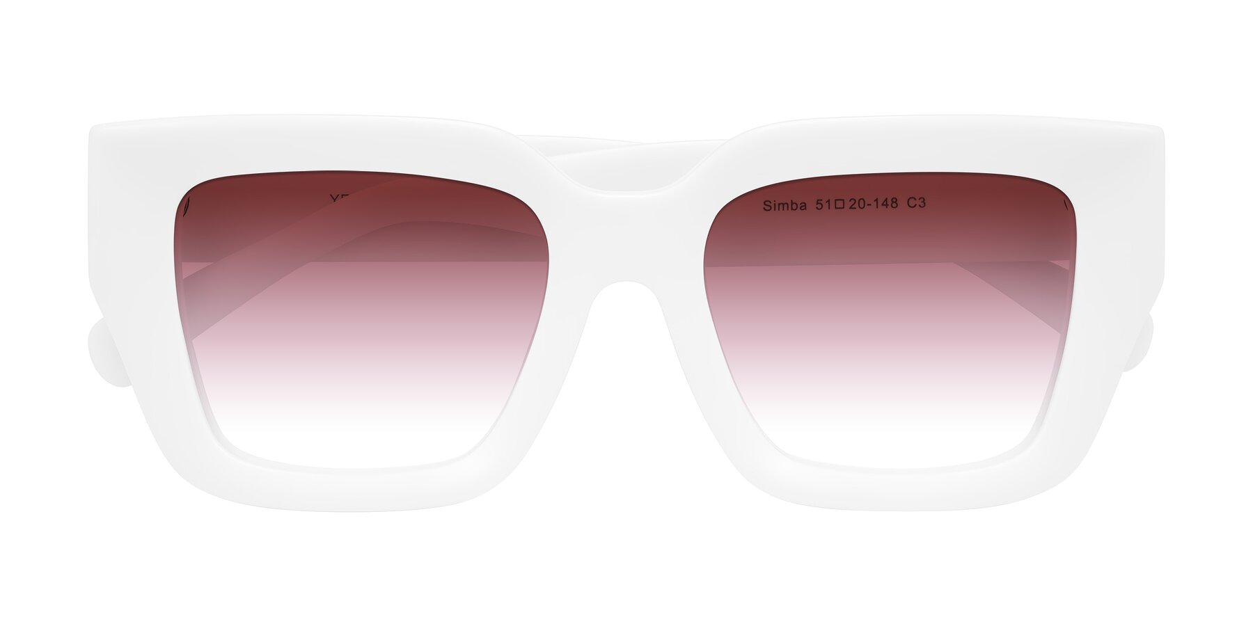 Folded Front of Simba in White with Garnet Gradient Lenses