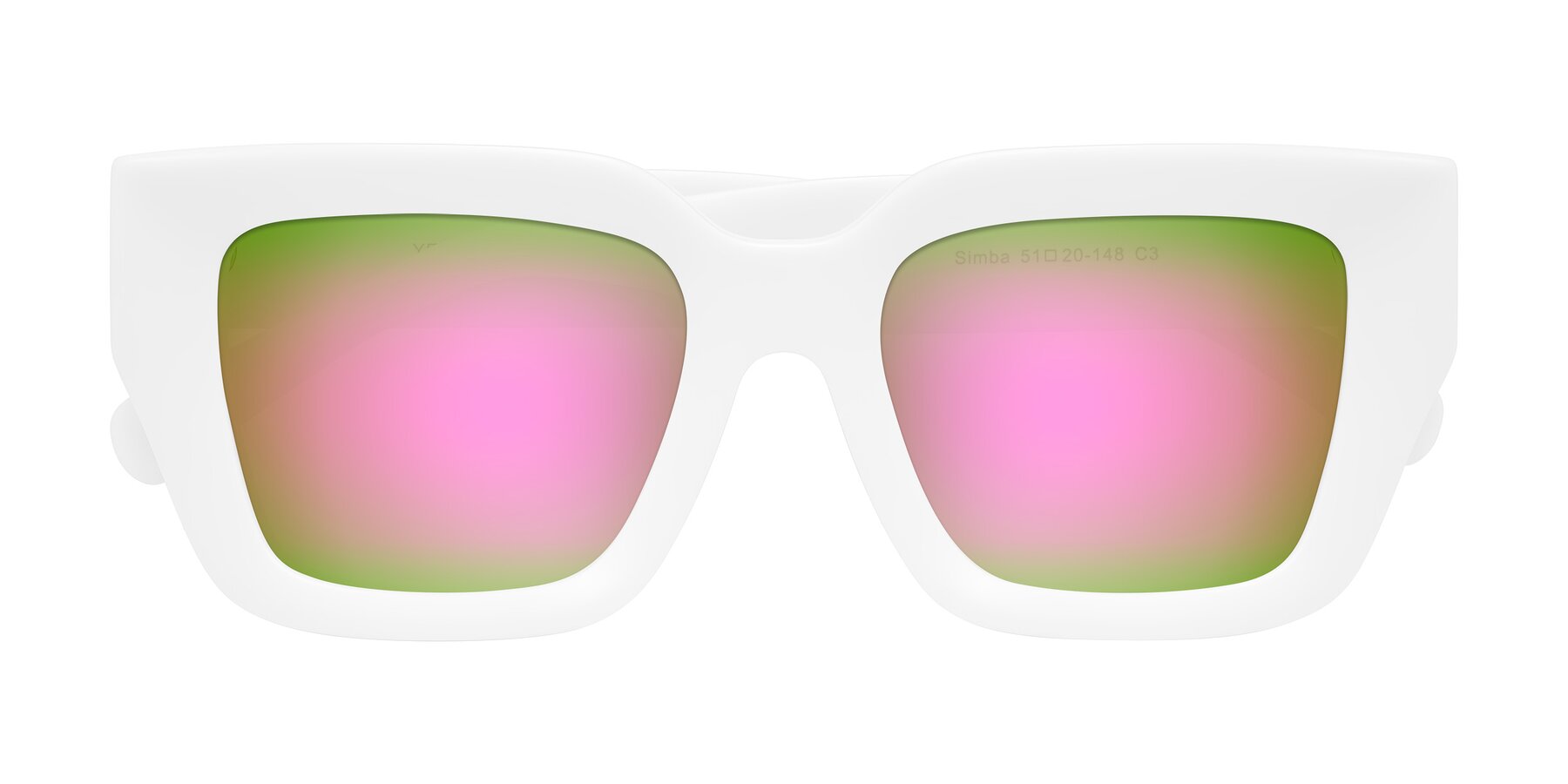 Folded Front of Simba in White with Pink Mirrored Lenses