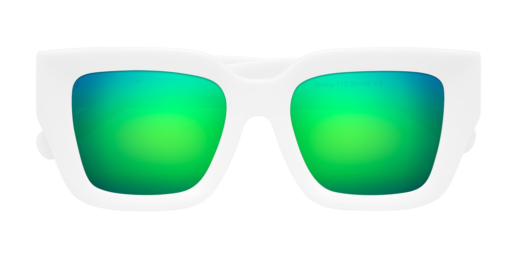 Folded Front of Simba in White with Green Mirrored Lenses
