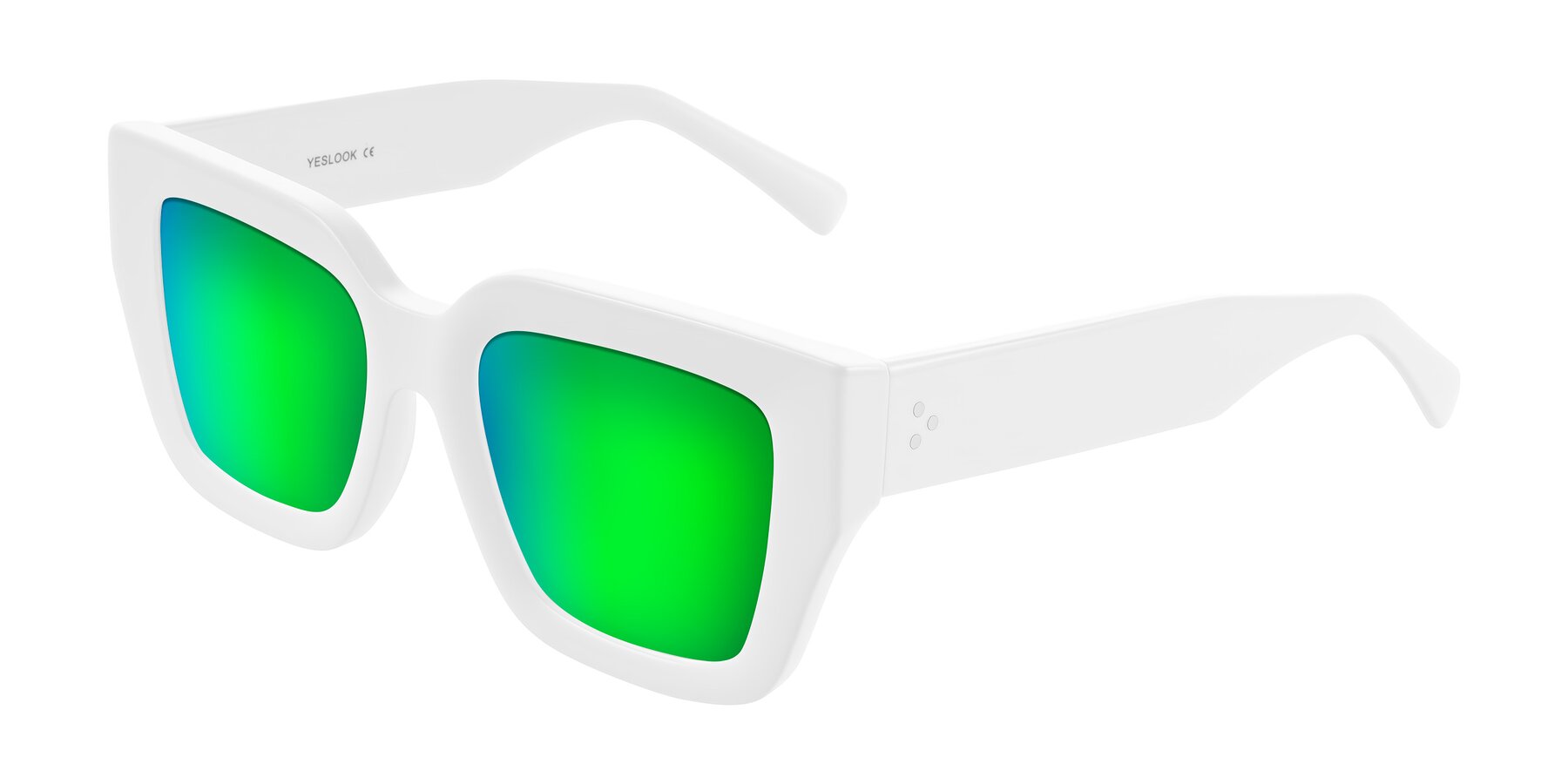 Angle of Simba in White with Green Mirrored Lenses