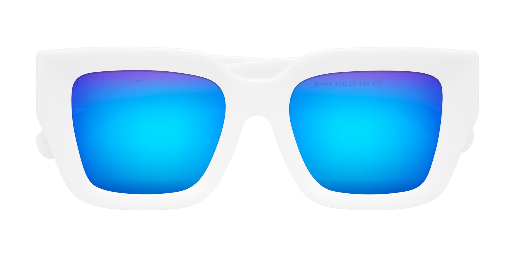 Folded Front of Simba in White with Blue Mirrored Lenses