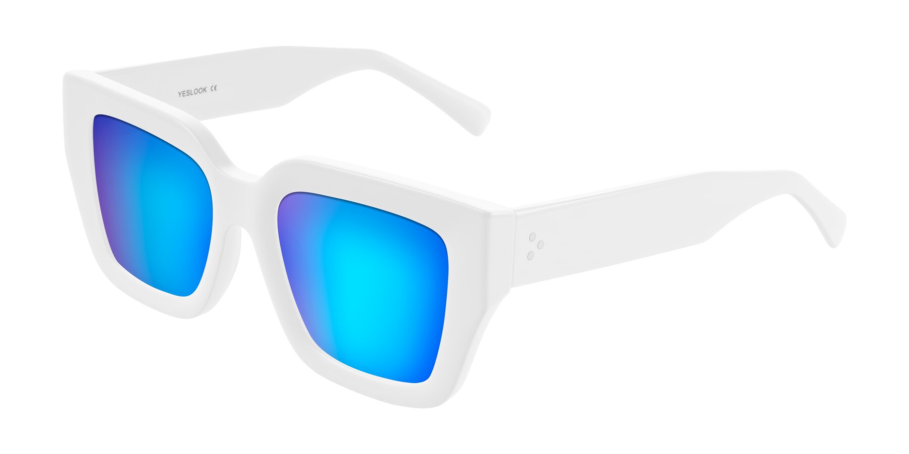 Angle of Simba in White with Blue Mirrored Lenses