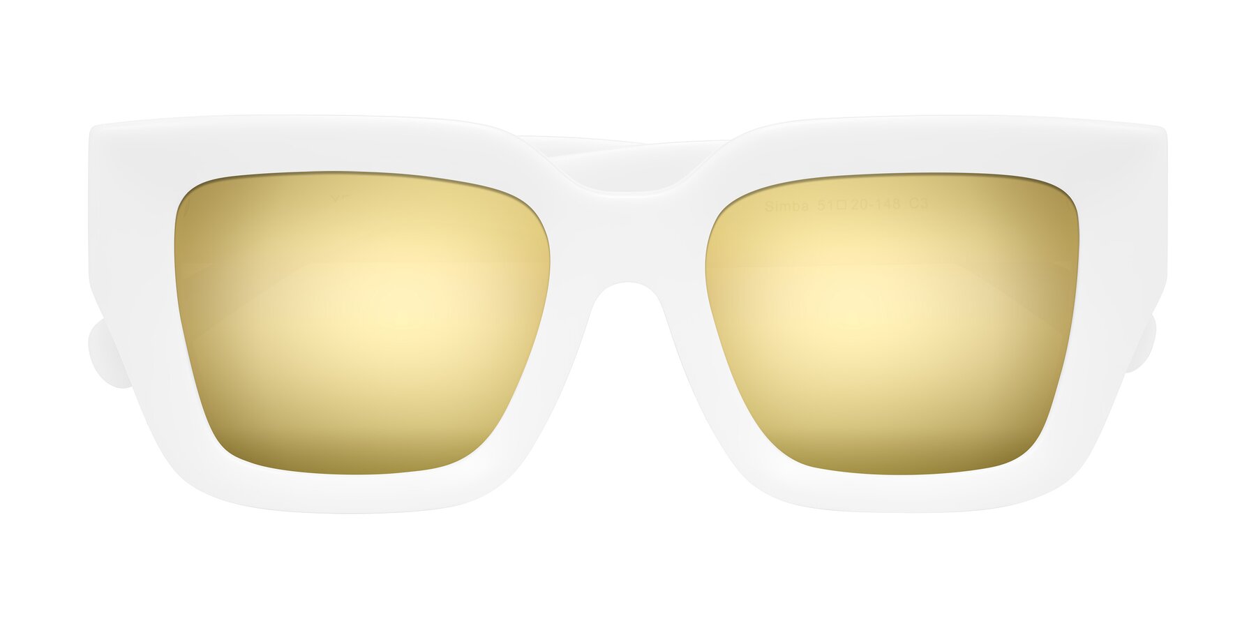 Folded Front of Simba in White with Gold Mirrored Lenses