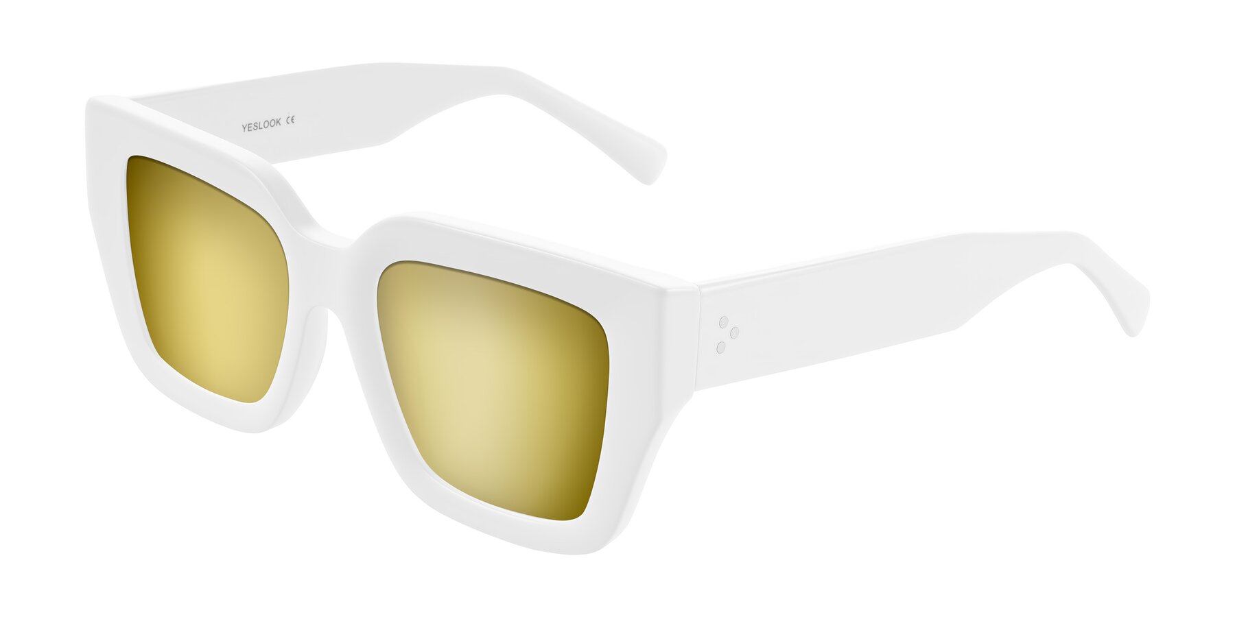 Angle of Simba in White with Gold Mirrored Lenses