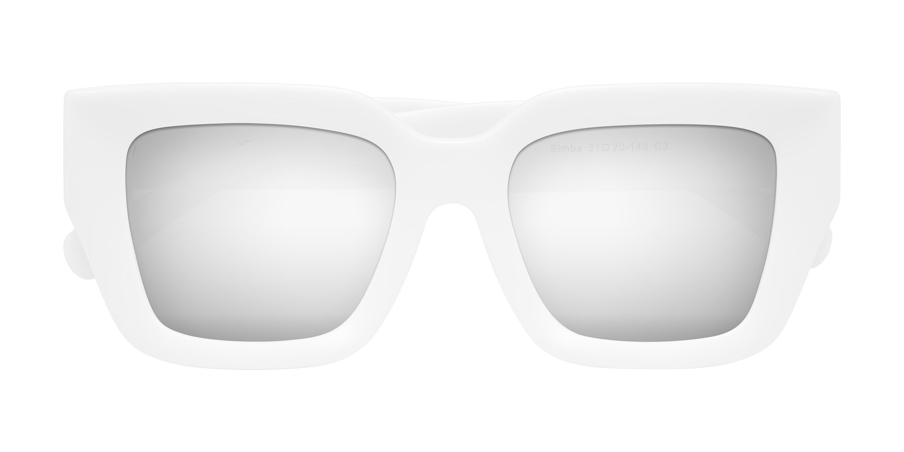 Folded Front of Simba in White with Silver Mirrored Lenses