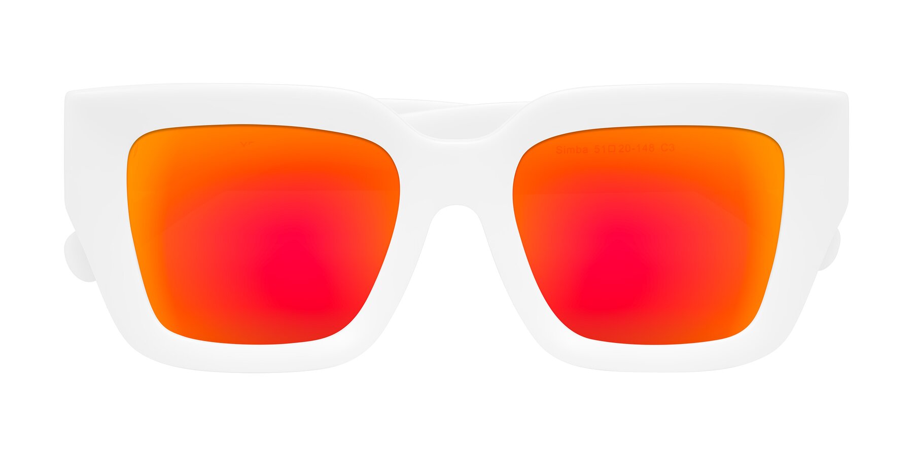 Folded Front of Simba in White with Red Gold Mirrored Lenses