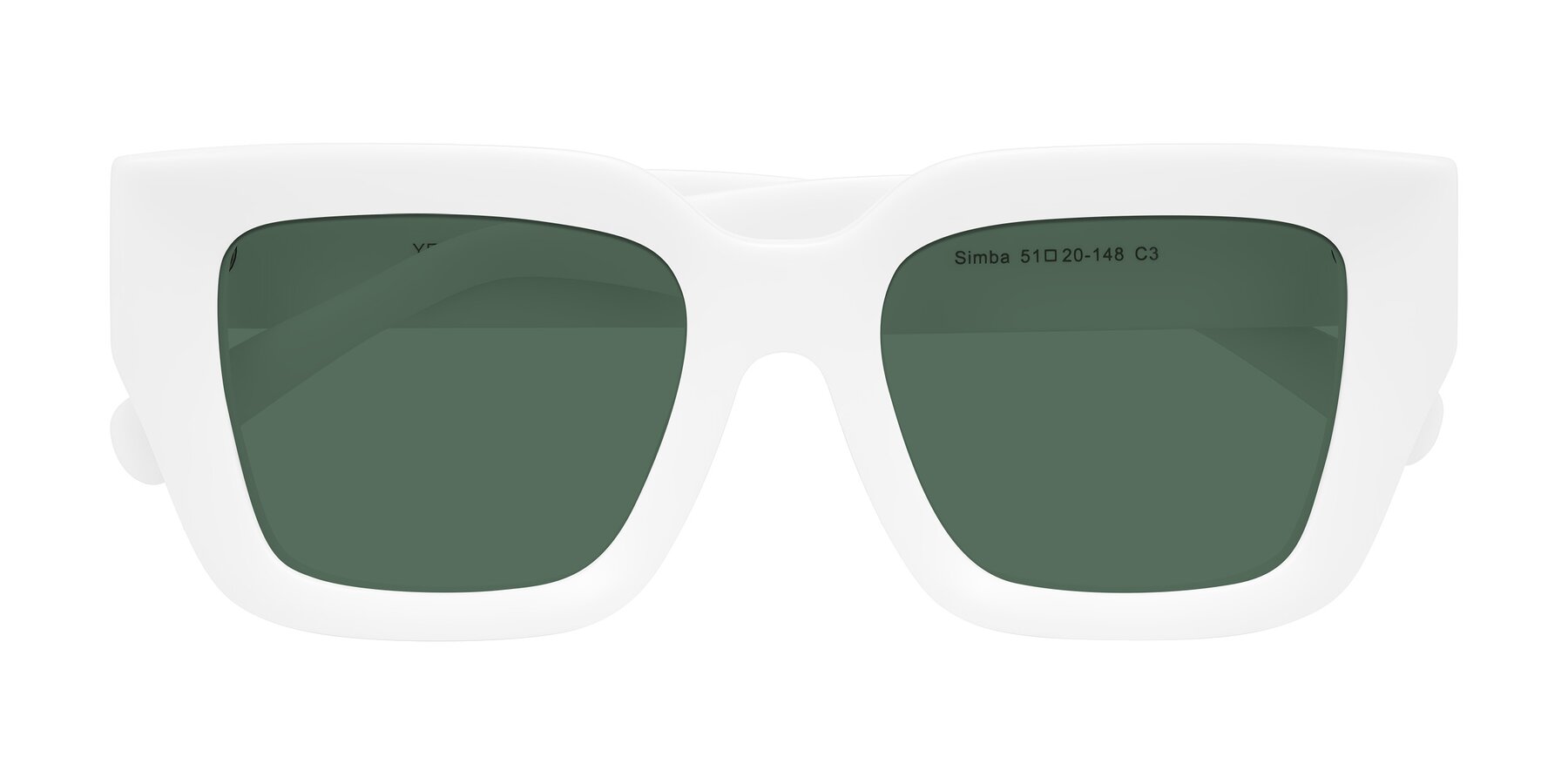 Folded Front of Simba in White with Green Polarized Lenses