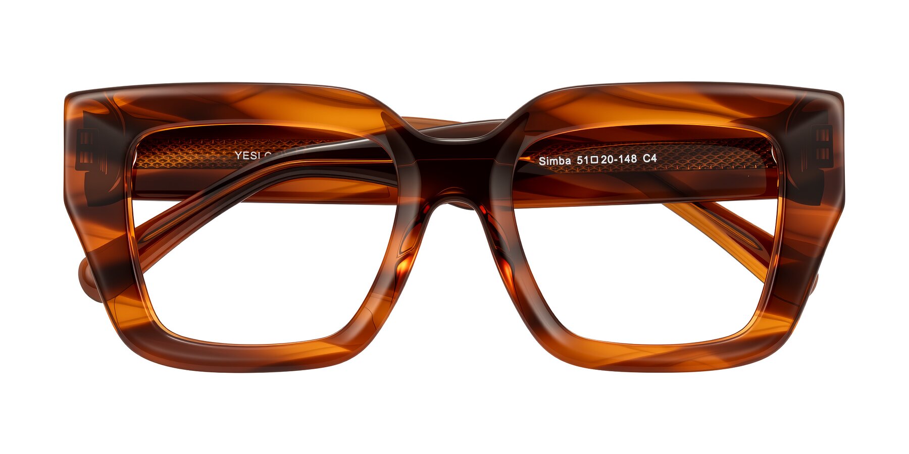 Folded Front of Simba in Amber Striped with Clear Blue Light Blocking Lenses