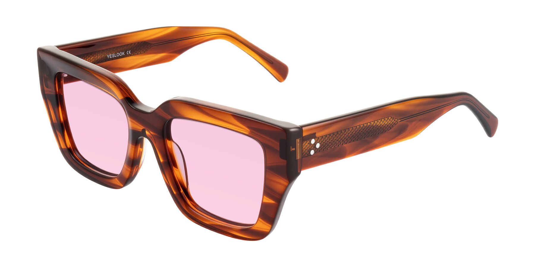 Angle of Simba in Amber Striped with Light Pink Tinted Lenses