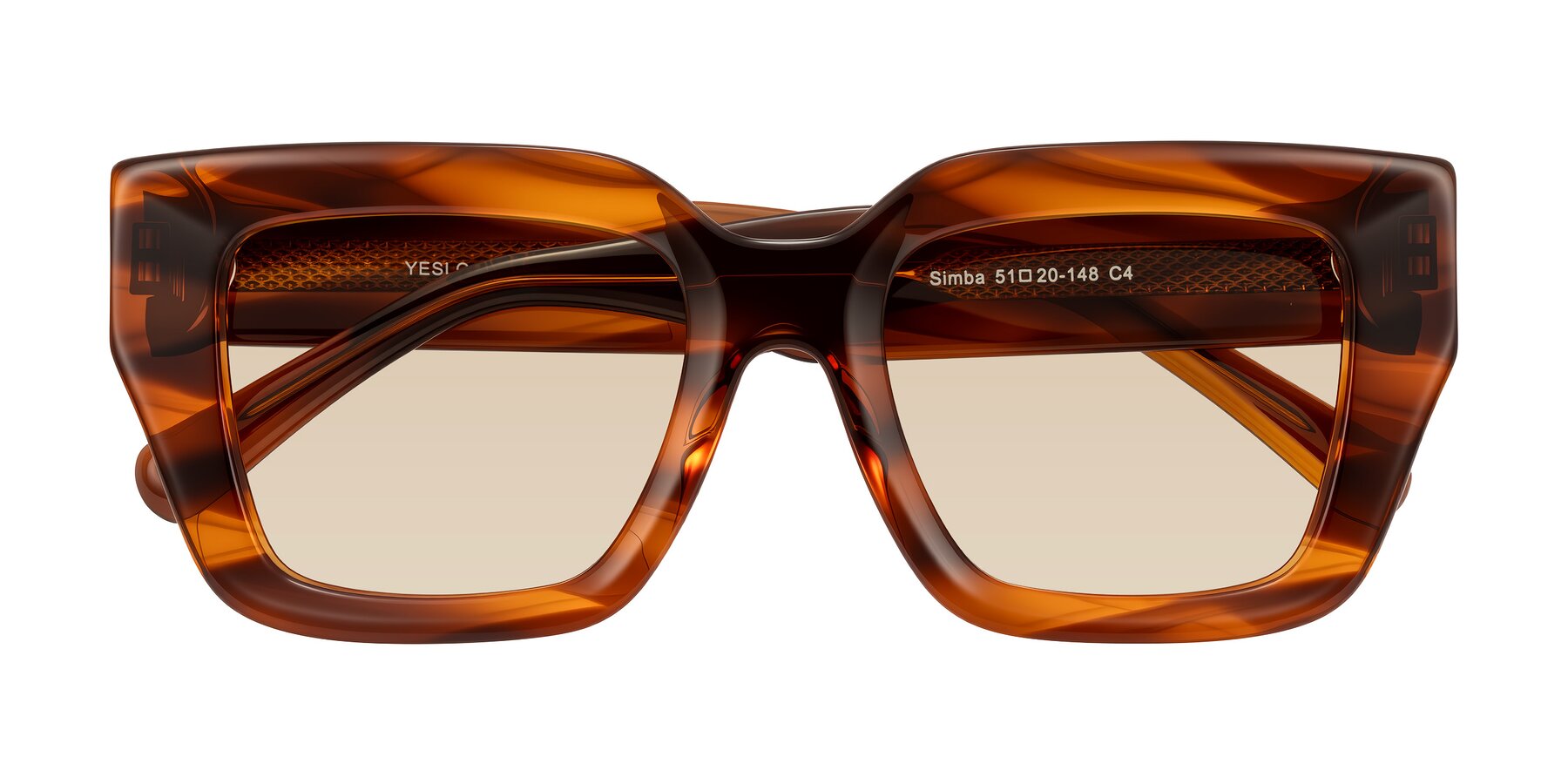 Folded Front of Simba in Amber Striped with Light Brown Tinted Lenses