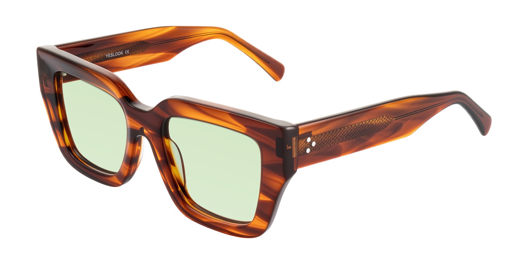 Angle of Simba in Amber Striped with Light Green Tinted Lenses