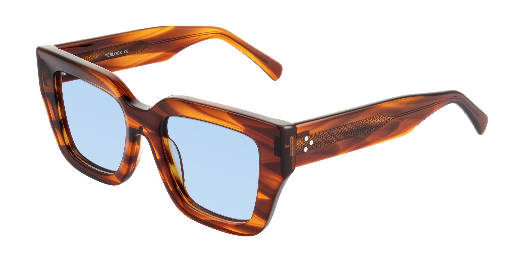Angle of Simba in Amber Striped with Light Blue Tinted Lenses