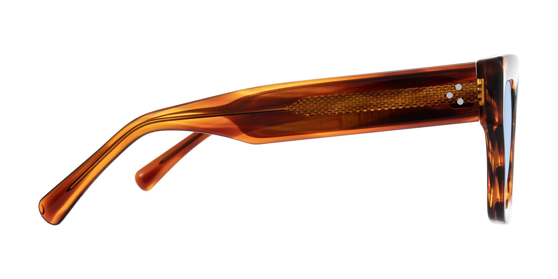 Side of Simba in Amber Striped with Light Blue Tinted Lenses