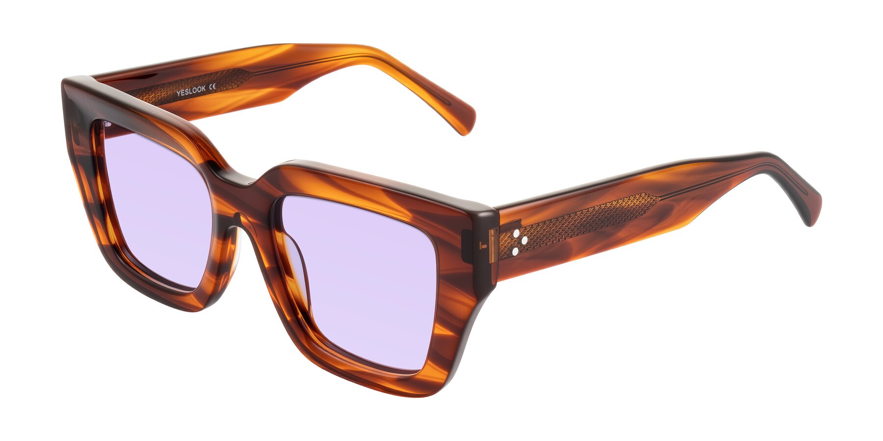 Angle of Simba in Amber Striped with Light Purple Tinted Lenses