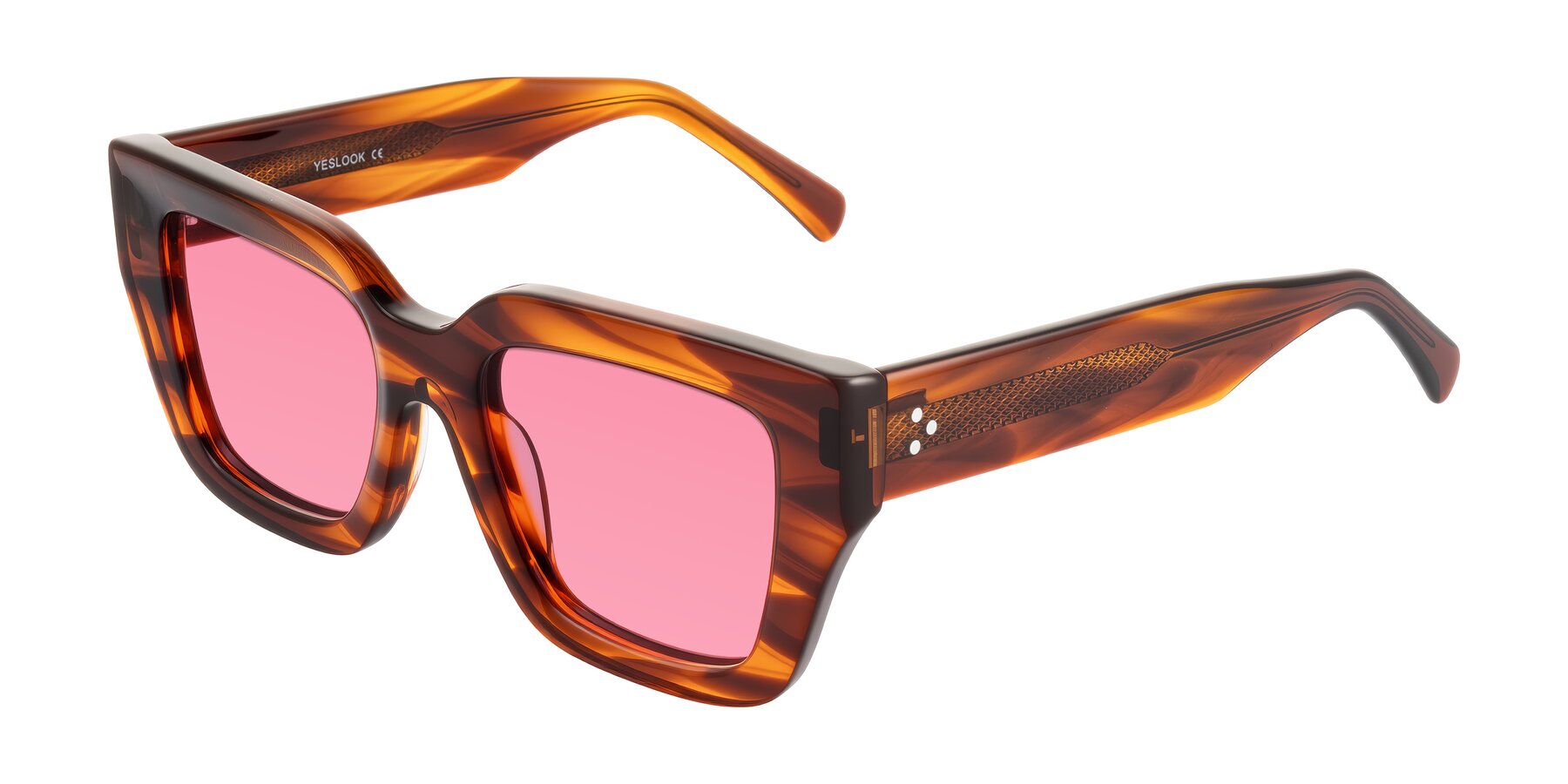 Angle of Simba in Amber Striped with Pink Tinted Lenses