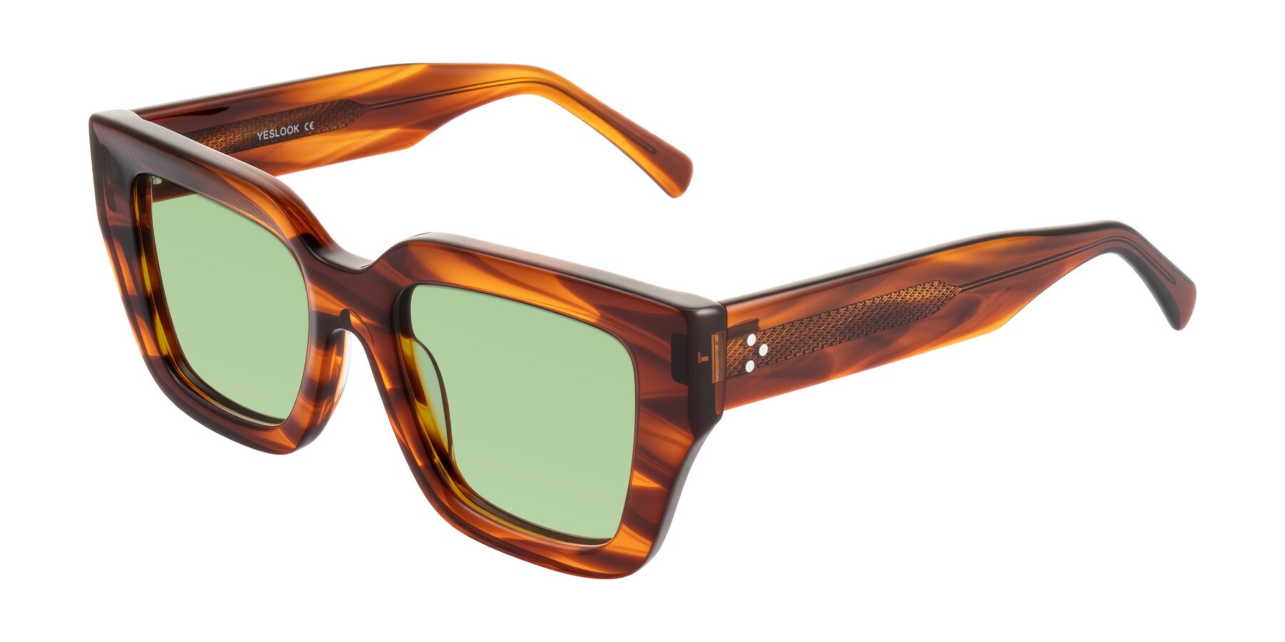 Angle of Simba in Amber Striped with Medium Green Tinted Lenses